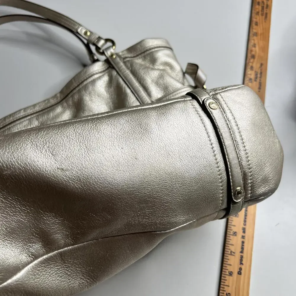 Coach Tote Bag‎ Womens Large Gold Metallic Leather Shoulder Pink Lining 17024